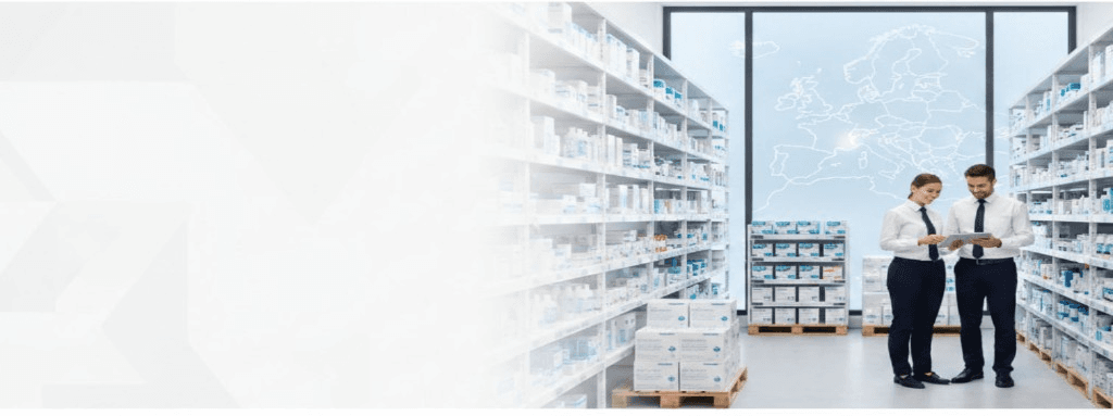 Équipe Vekta Medical dans un entrepôt de matériel médical, distribution en Suisse et en Europe